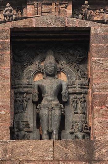 Richly carved statue of Sun God Surya 13th century at Konark Sun Temple, Bhubaneswar, Orissa, India.