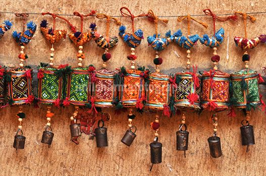 Handicraft items for sale at the Jaisalmer Desert festival.