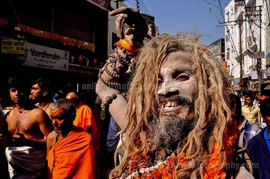 A Naga Sadhu wearing Rudrakash beat mala in Varanasi.