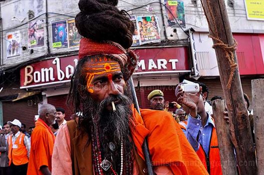 A long hair Naga Sadhu with Tikal on forehead in Varanasi city.