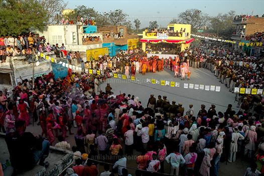 Festivals- Lathmaar Holi of Barsana (India) - Local people celebrating Holi festival at Nandgoan Mathura, Uttar Pradesh, India.