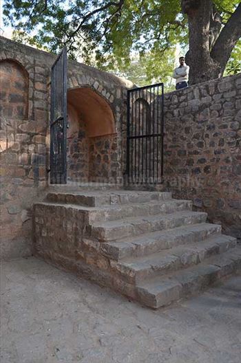 The entrance to the historic Agrasen Ki Baoli at Hailey Road near Connaught Place, New Delhi.