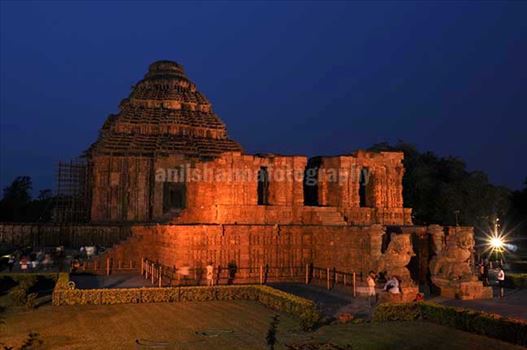 The Beauty of ancient Konark Sun Temple in flood lights at night near Bhubaneswar, Orissa, (India)