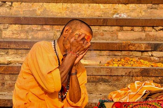 A Naga Sadhu injoying claypipe smoking at Varanasi Ghat.